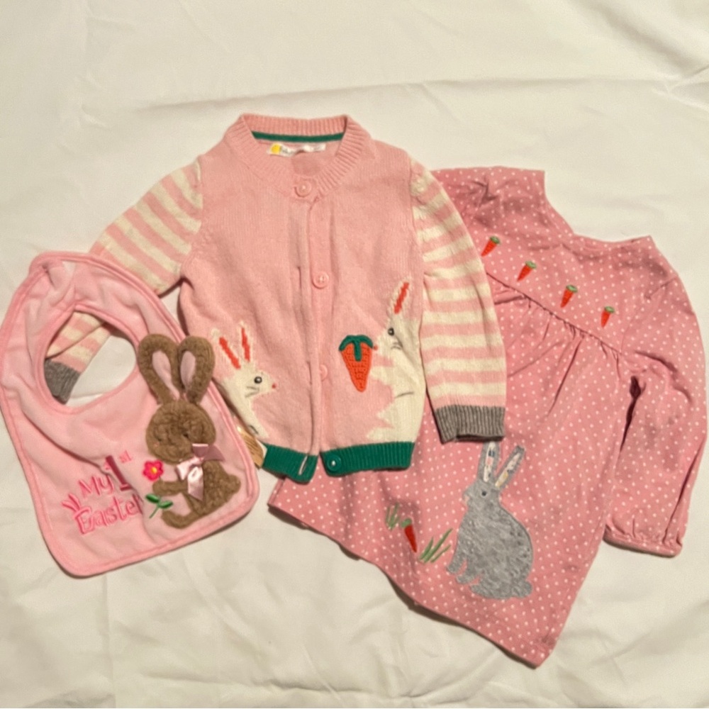 Bunny cardigan, dress, & Easter bib